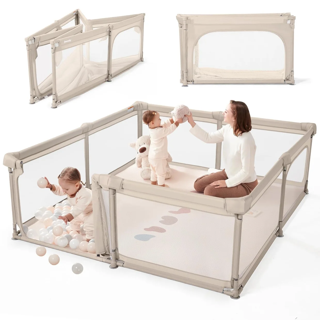 Sweeby Hidden Gate Playpen 59 x 59 in in Beige