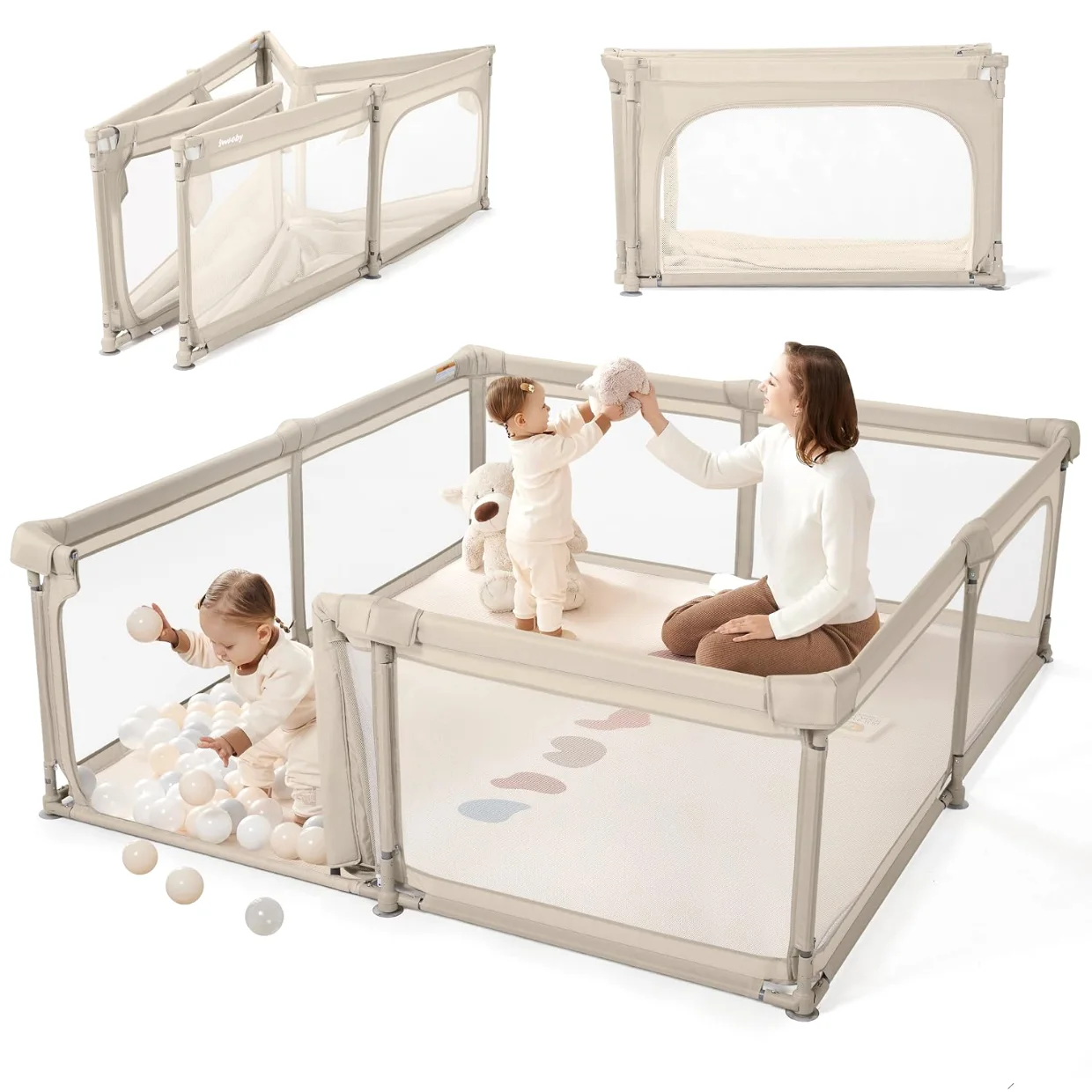 Sweeby Hidden Gate Playpen 71 x 59 in in Beige