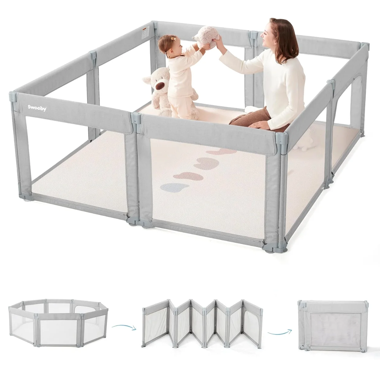 Sweeby Walk-In Gate Playpen 59 x 59 in in Gray (no gate)