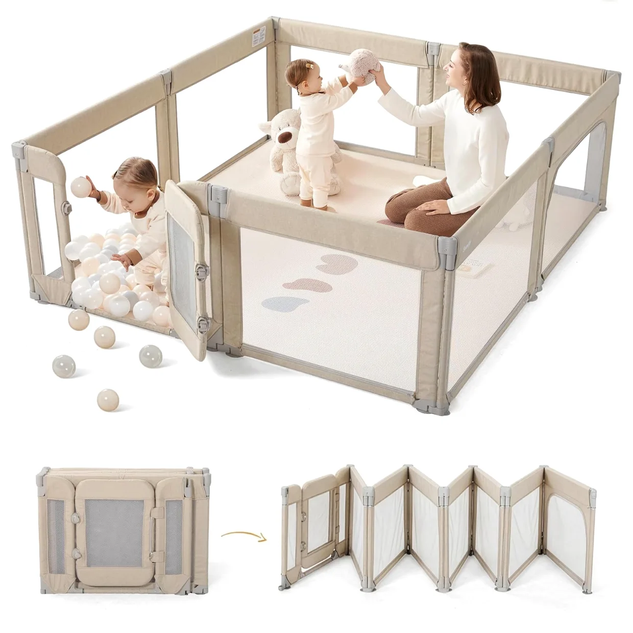Sweeby Walk-In Gate Playpen 79 x 71 in in Beige